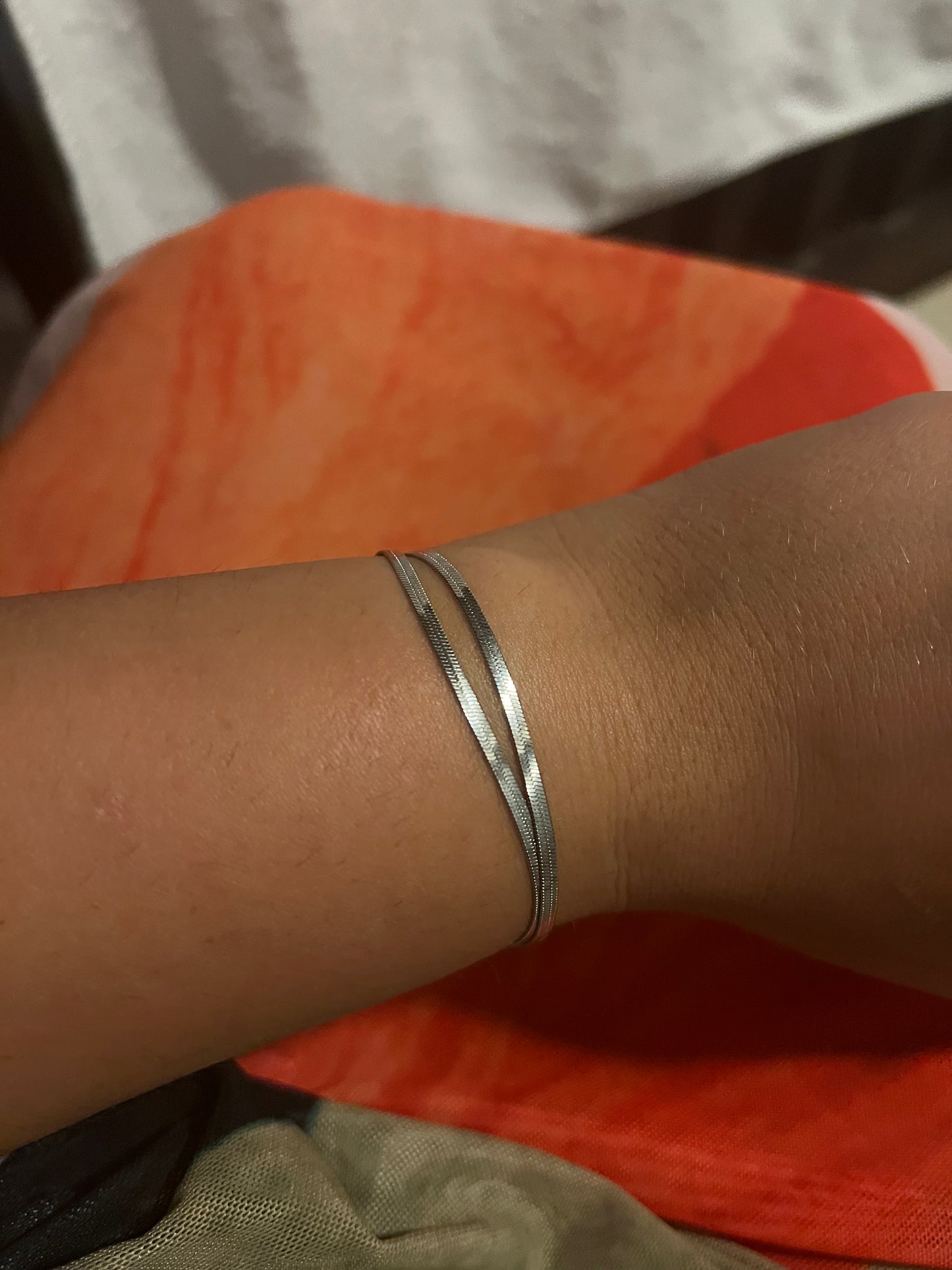 Flat double silver bracelet