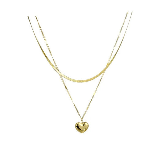Two-layer heart necklace - guld