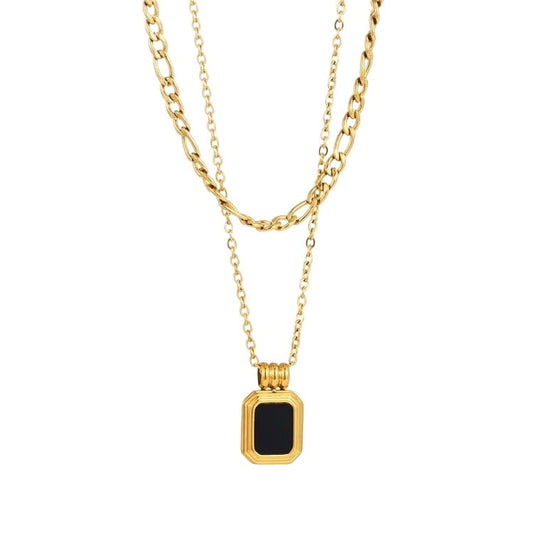 Black jewel two-layer necklace