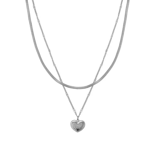 Two-layer heart necklace - silver